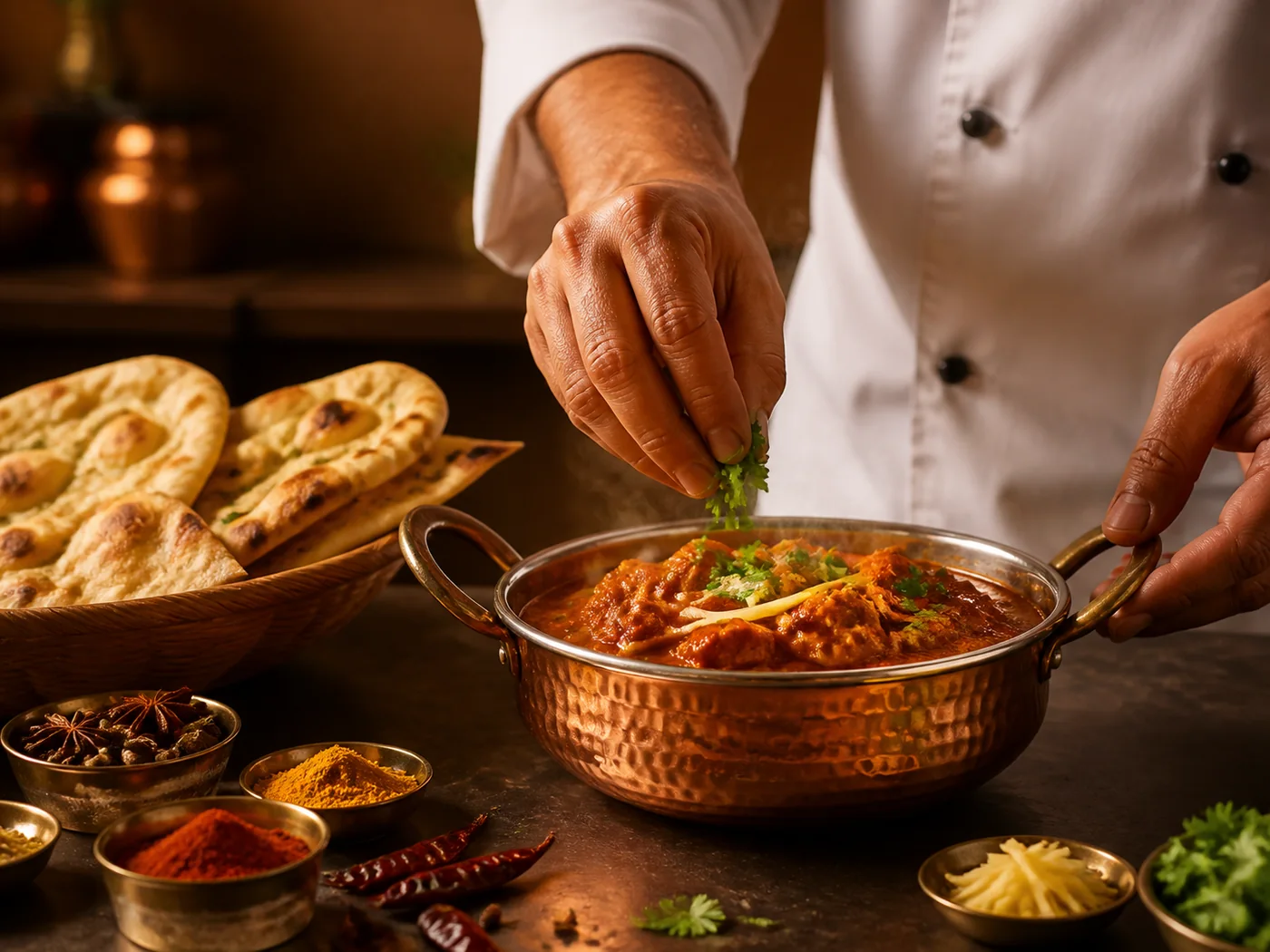 Curry Express chef finishing a fresh Indian curry